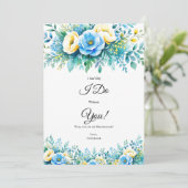 Blauw Geel Bloemen Bruids Partij Voorstel Kaarten (Staand voorkant)