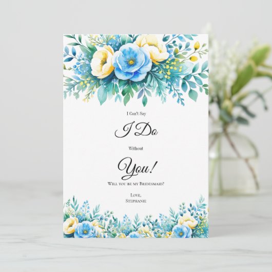 Blauw Geel Bloemen Bruids Partij Voorstel Kaarten (Staand voorkant)