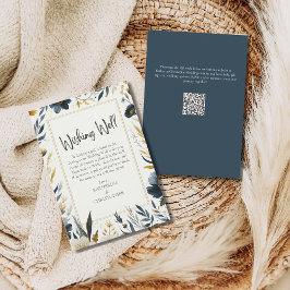 Blauw Geel Bloemen Elegant Bruiloft Wishing Well Informatiekaartje