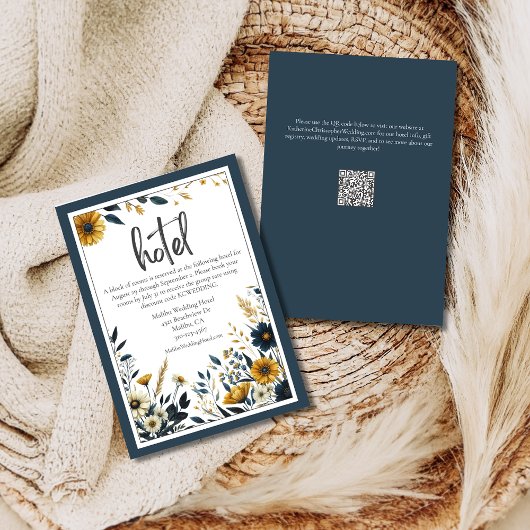 Blauw Geel Bloemen Formele Elegante Huwelijkshotel Informatiekaartje
