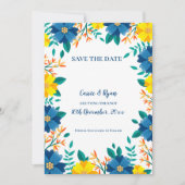  Blauw Geel Bloemen Huwelijk Save the Date (Voorkant)