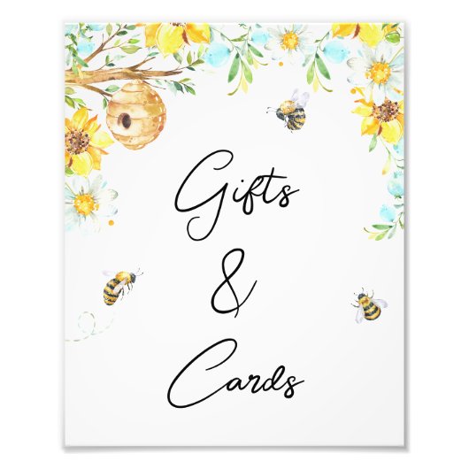 Blauw Geel Bloemen Mama To Bee Baby shower teken Foto Afdruk (Voorkant)