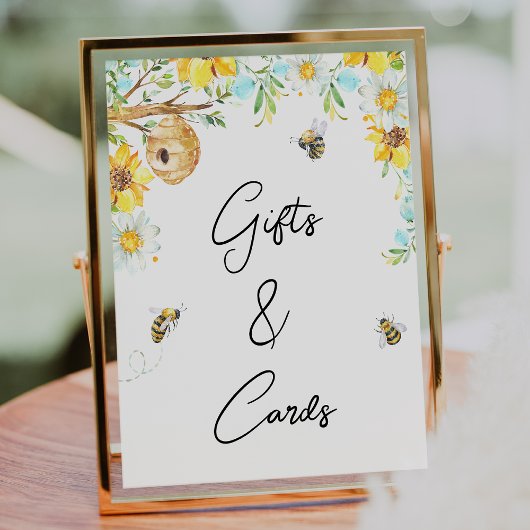 Blauw Geel Bloemen Mama To Bee Baby shower teken Foto Afdruk