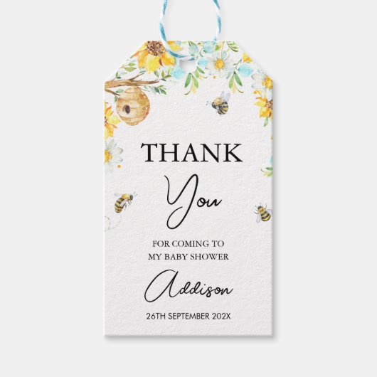Blauw Geel Bloemen Mama Voor Bijen Baby shower Cadeaulabel (Voorkant)