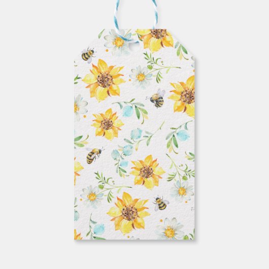 Blauw Geel Bloemen Mama Voor Bijen Baby shower Cadeaulabel (Achterkant)