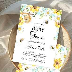 Blauw Geel Bloemen Mama Voor Bijen Baby shower Kaart