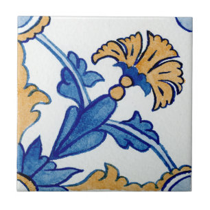 Blauw & Geel Bloemen Mediterrane Waterverf Tegeltje