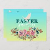 Blauw & Geel Bloemen Pasen Kerk Uitnodiging (Voorkant / Achterkant)