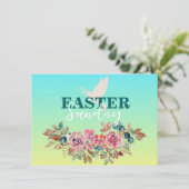 Blauw & Geel Bloemen Pasen Kerk Uitnodiging (Staand voorkant)