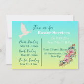 Blauw & Geel Bloemen Pasen Kerk Uitnodiging (Achterkant)