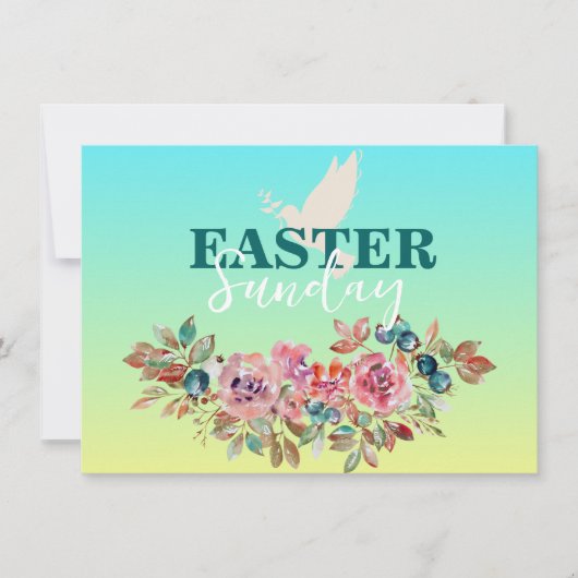 Blauw & Geel Bloemen Pasen Kerk Uitnodiging (Voorkant)