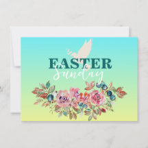 Blauw & Geel Bloemen Pasen Kerk Uitnodiging