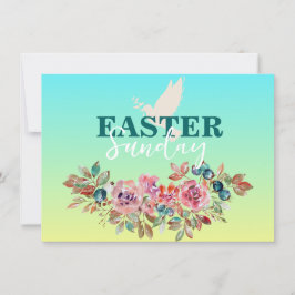 Blauw & Geel Bloemen Pasen Kerk Uitnodiging