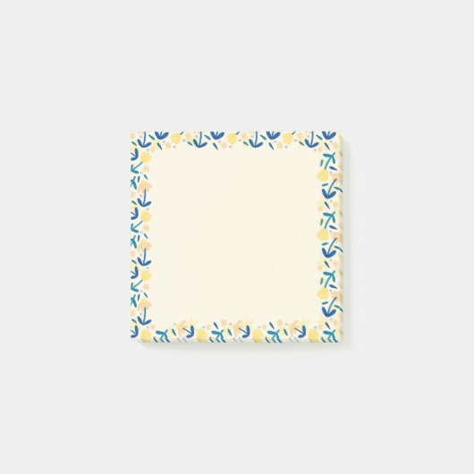 Blauw-geel Bloemen Post-it® notes 7,6 x 7,6 cm (Voorkant)