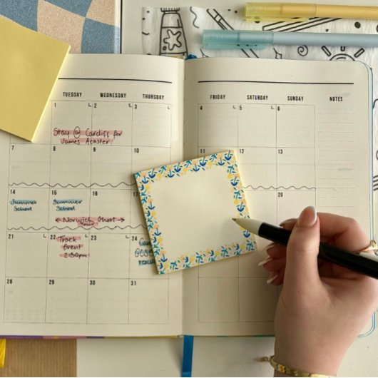 Blauw-geel Bloemen Post-it® notes 7,6 x 7,6 cm