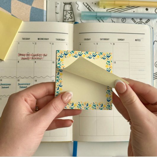 Blauw-geel Bloemen Post-it® notes 7,6 x 7,6 cm