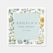Blauw & Geel Bloemen Rustiek Baby shower Servet (Voorkant)