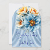  Blauw Geel Bloemen Verjaardagsfeest Kaart (Voorkant)