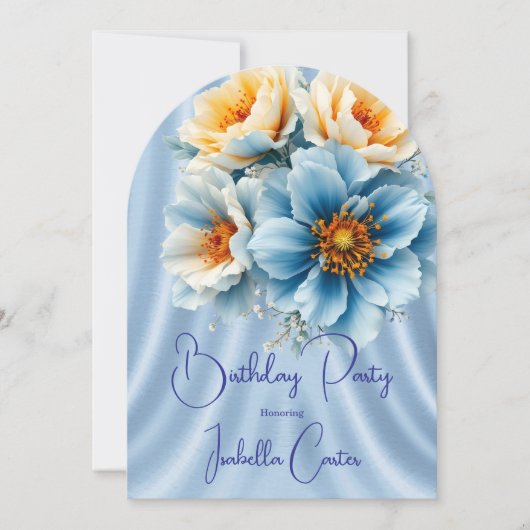  Blauw Geel Bloemen Verjaardagsfeest Kaart (Voorkant)