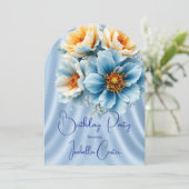  Blauw Geel Bloemen Verjaardagsfeest Kaart (Staand voorkant)