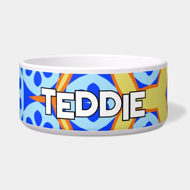 Blauw & Geel Bloemen Voerbakje (Voorkant)