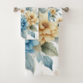 Blauw Geel Bloemen Zachte Badkamer Handdoek Set va (Insitu)