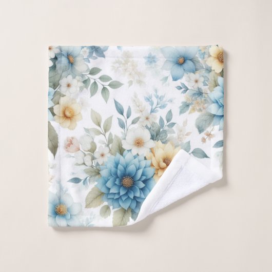 Blauw Geel Bloemen Zachte Badkamer Handdoek Set va (Wasdoekje)