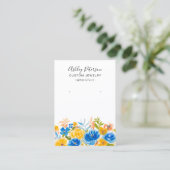 Blauw geel bloemenboho sieraden oorbel display visitekaartje (Staand voorkant)
