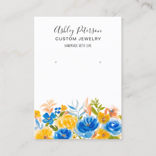 Blauw geel bloemenboho sieraden oorbel display visitekaartje (Voorkant)