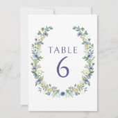 Blauw geel bloemenkrans bohemian rustieke bruiloft kaart (Voorkant)