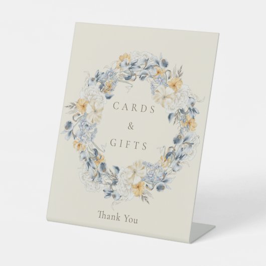 Blauw Geel Bloemenkrans Trouwkaarten en Cadeaus Reclamebord Met Voetstuk (Voorkant)