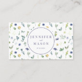 Blauw geel bloemenrustiek bruiloft Flat Place Card Plaatskaartje (Achterkant)