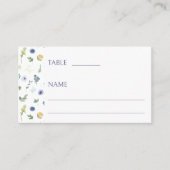 Blauw geel bloemenrustiek bruiloft Flat Place Card Plaatskaartje (Voorkant)