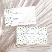 Blauw geel bloemenrustiek bruiloft Flat Place Card Plaatskaartje