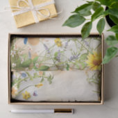 Blauw, geel bloemetjes  muziekblad ephemera tissuepapier (Geschenk)