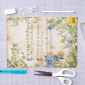 Blauw, geel bloemetjes  muziekblad ephemera tissuepapier (Craft)
