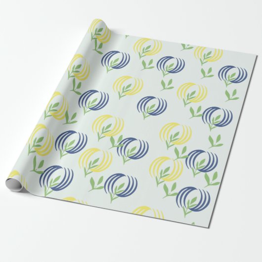 Blauw & Geel Bloemig Cadeaupapier (Uitgerold)
