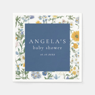 Blauw & Geel Bloemig Rustieke Baby Shower Servet