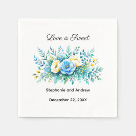 Blauw Geel Bloemige Liefde Is Zoet Bruiloft Servet