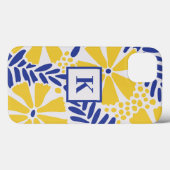 Blauw & Geel Bloempatroon Monogram Case-Mate iPhone Case (Achterkant (horizontaal))