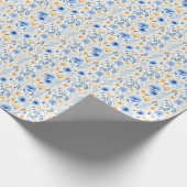 Blauw Geel Boho Bloemachtig Baby Shower Verjaardag Cadeaupapier (Hoek)