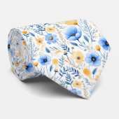 Blauw Geel Boho Bloemen Groomsmen bruidegom Bruilo Stropdas (Opgerold)