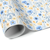 Blauw Geel Boho Bloemig Baby Shower Verjaardag  Cadeaupapier (Rol Hoek)