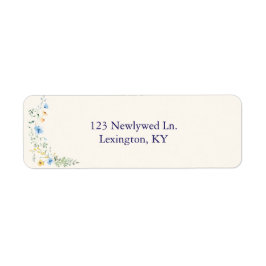 Blauw & Geel Botanisch Retouradreslabel Etiket