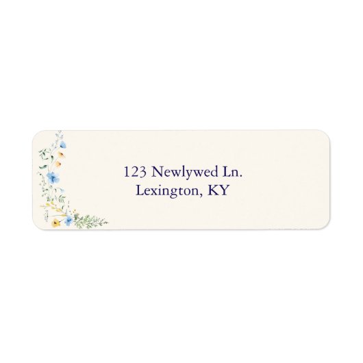 Blauw & Geel Botanisch Retouradreslabel Etiket (Voorkant)