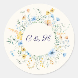 Blauw & Geel Botanisch Trouw Monogram Sticker