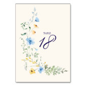 Blauw & Geel Botanisch Trouwtafelnummer Kaart (Achterkant)