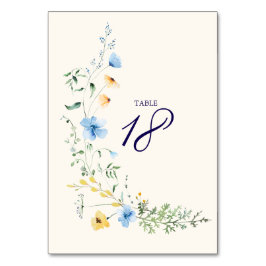 Blauw & Geel Botanisch Trouwtafelnummer Kaart