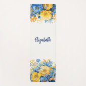 Blauw Geel Botanische Waterverf Bloemen Yogamat (Voorkant)
