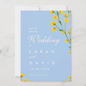 Blauw & Geel boterbloem bewerkbare trouw- Kaart (Voorkant)